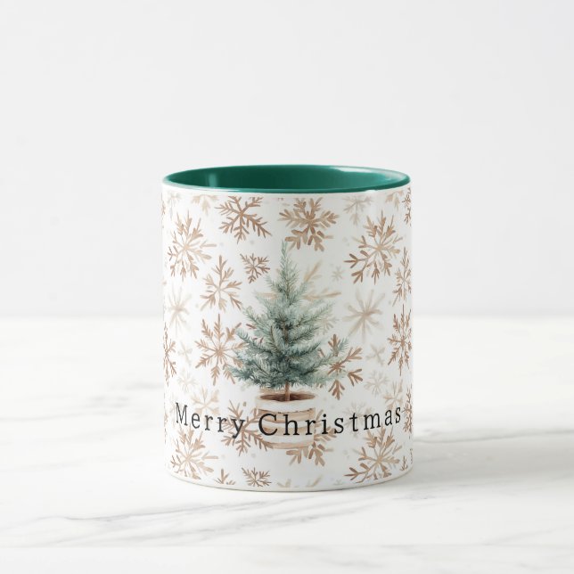 Caneca Árvore de Natal Flocos de Neve Branco Creme (Centro)