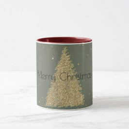 Caneca Árvore de Natal Glitter Dourada Verde Pine