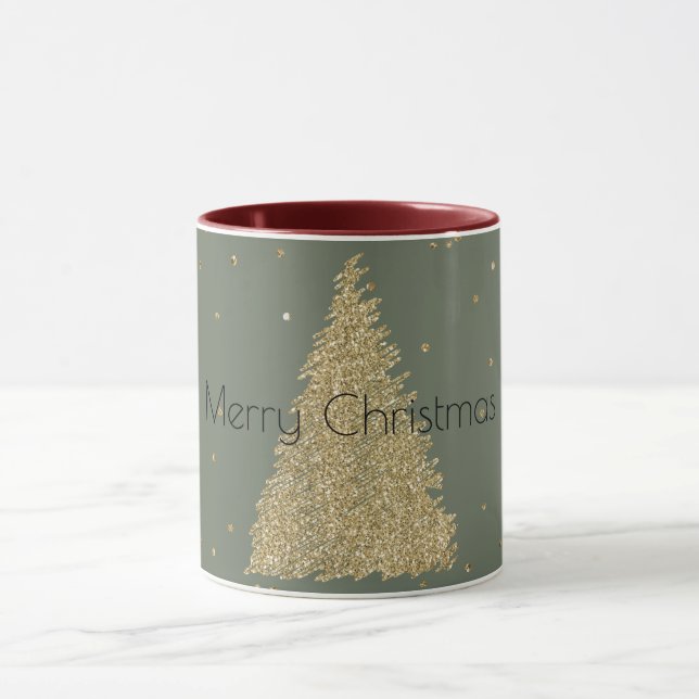 Caneca Árvore de Natal Glitter Dourada Verde Pine     (Centro)