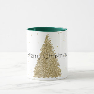 Caneca Árvore de Natal Glitter Sparkle Dourada branca
