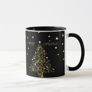 Caneca Árvore de Natal metálica estrelado bonita do ouro