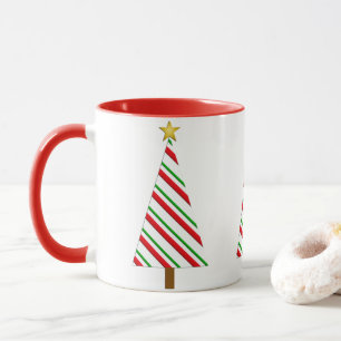 Caneca Árvore de Natal Moderna da Faixa Vermelha e Verde