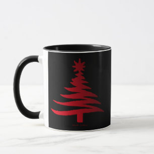 Caneca Árvore de Natal Moderna Estêncil Impressão Vermelh
