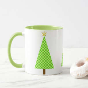 Caneca Árvore de Natal Moderna Retro com Pontos Verde Lim