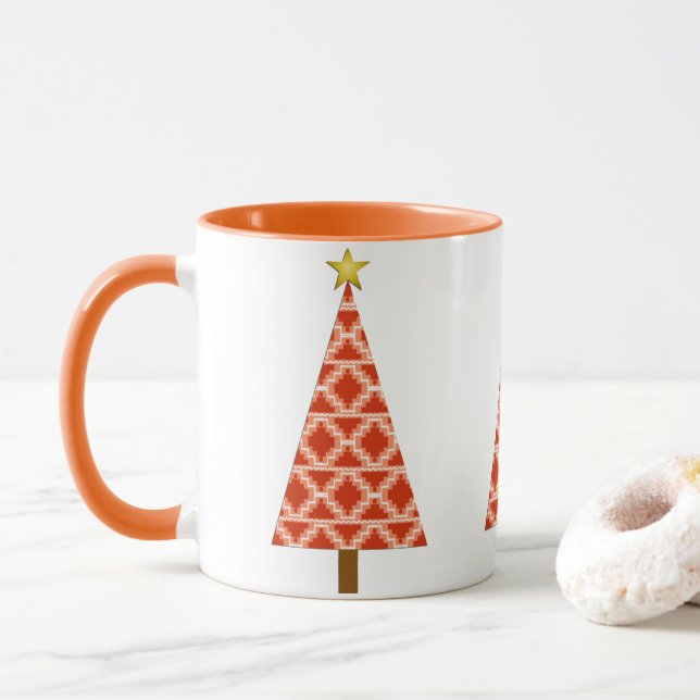 Caneca Árvore de Natal Padrão Laranja Sudoeste (Com Donut)