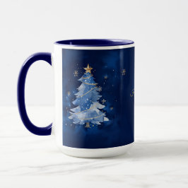 Caneca Árvore de Natal Personalizada Azul Marinho e Doura