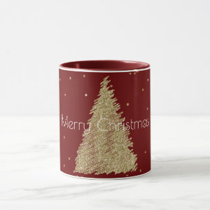 Caneca Árvore de Natal Red Dourada Glitter Sparkle