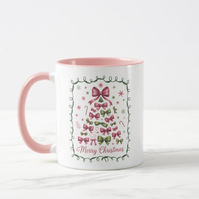 Caneca Árvore de Natal Rosa Coquette Girly Trendy Xmas (Esquerda)