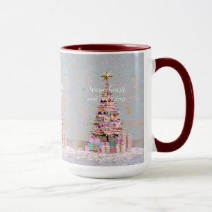 Caneca Árvore de Natal Rosa e Dourada Impasto