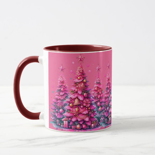 Caneca Árvore de Natal Rosa Estética Elegante e Moderna (Esquerda)