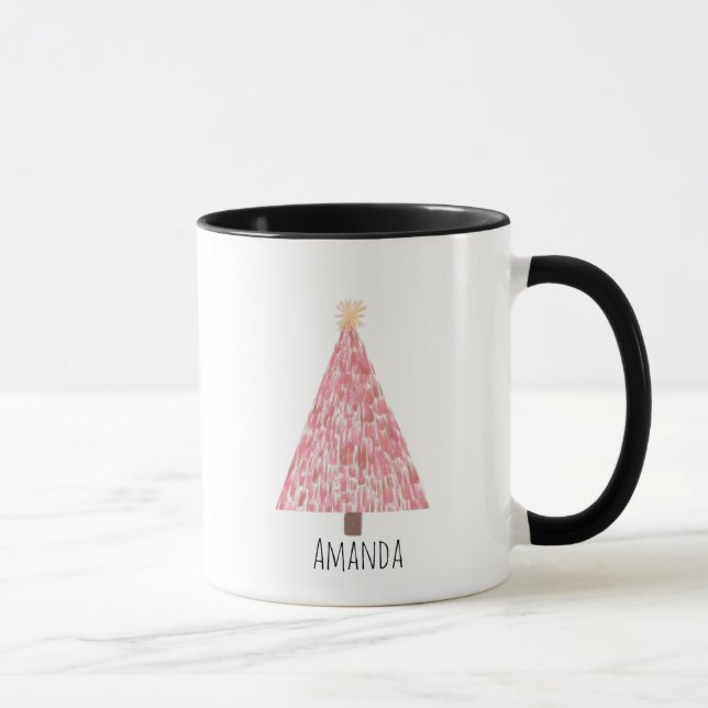 Caneca Árvore de natal rosa moderna (Direita)