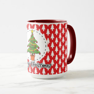 Caneca Árvore de Natal sobre Pinheiros Vermelhos - Feliz