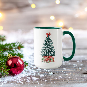 Caneca Árvore de Natal Verde Nevada Fofa