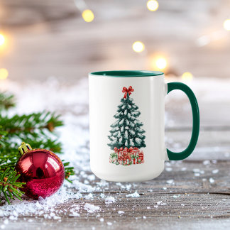Caneca Árvore de Natal Verde Nevada Fofa