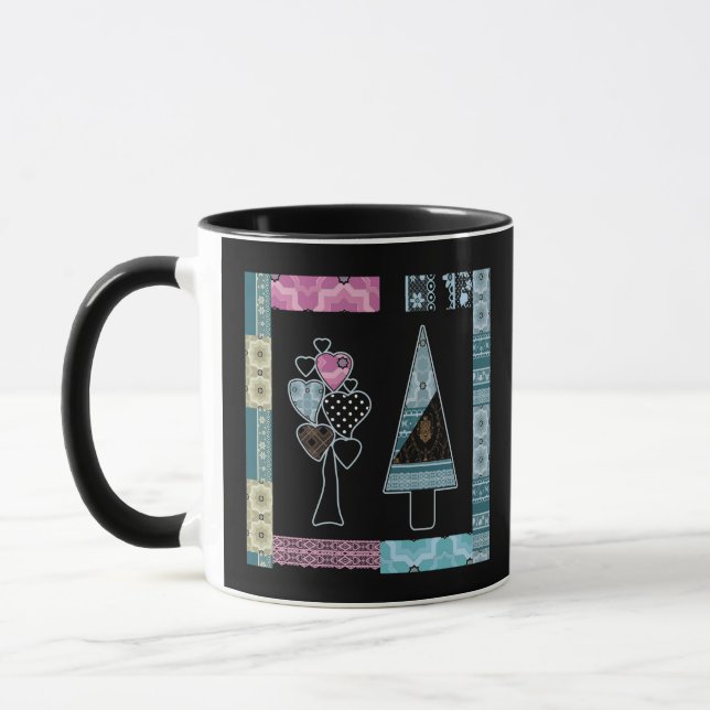 Caneca Árvore de retalhos de costura fofa formas abstrata (Esquerda)