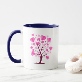 Caneca Árvore do Amor Árvore de Corações Pink Pastel Wate