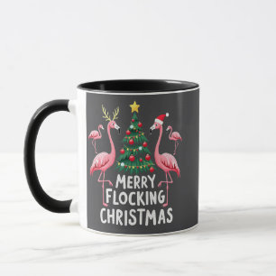 Caneca Árvore Flamingo de Natal de Bloqueio de felizes
