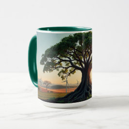 Caneca Árvore Gigante em uma Paisagem de Parque Eólico