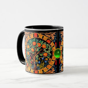 Caneca ÁRVORE LARANJA COM FOLHAS VERDES, FLORES GEM Verde