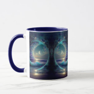 Caneca Árvore Mística da Vida Fantasia Celestial Luas Azu