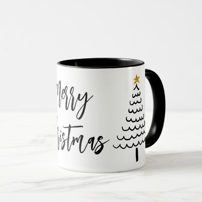 Caneca Árvore Moderna de Natal Preto e Branco (Frente Esquerda)