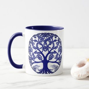 Caneca Árvore Nó Celta de Azul-Vida em Branco
