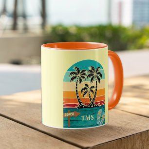 Caneca Árvore Palma Retro Tropical Sunset FlipFlops Monog