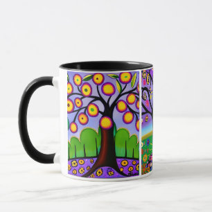 Caneca Árvores Coloridas Folk Art Arte Whimsic AI