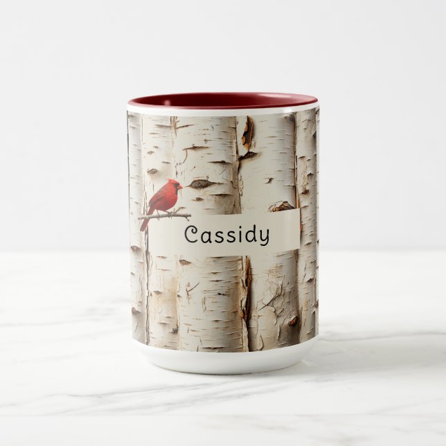 Caneca Árvores de Bétula Branca Belo Pássaro Cardinal (Centro)