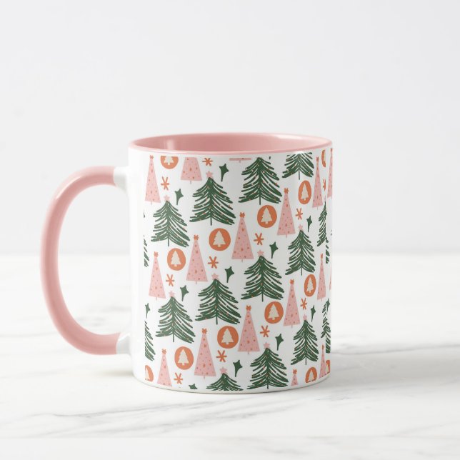 Caneca Árvores de Natal Boho Rosa Laranja Verde Tendência (Esquerda)