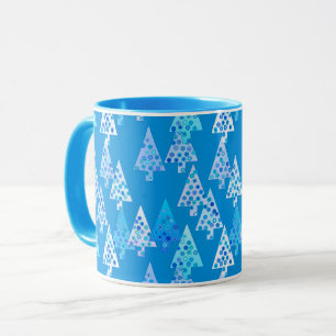 Caneca Árvores de Natal de Flor Moderna, Azul Ceruliano