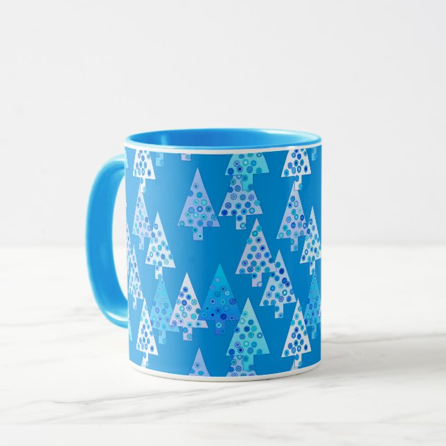Caneca Árvores de Natal de Flor Moderna, Azul Ceruliano (Frente Esquerda)
