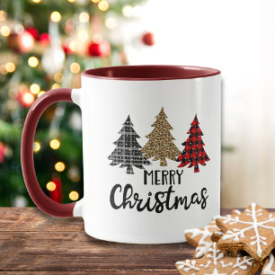 Caneca Árvores de Natal Feliz Xadrez de Natal