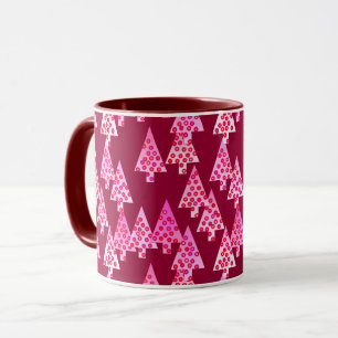 Caneca Árvores de Natal Modernas, Vinho e Rosa