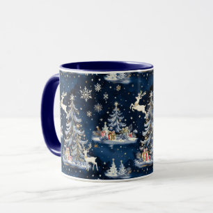 Caneca Árvores de Natal, Reindeer e Flocos de Neve