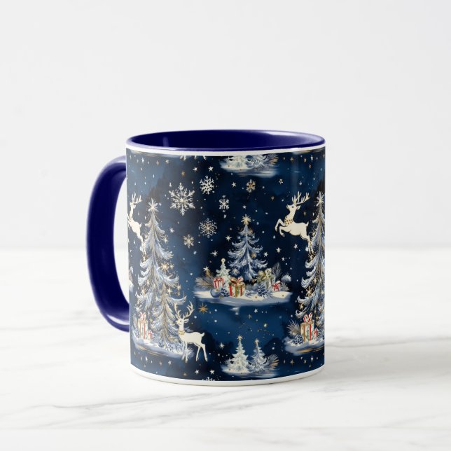 Caneca Árvores de Natal, Reindeer e Flocos de Neve (Frente Esquerda)