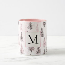 Caneca Árvores de Natal Rosa Monograma