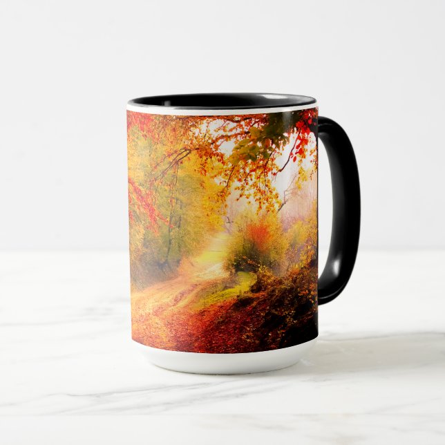 Caneca Árvores de Pássaros Caem Laranja Autumn Leaves Pai (Frente Esquerda)