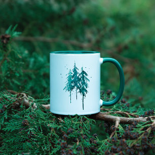 Caneca Árvores De Pinheiros Azuis-Verdes-Azul Com Vida Út