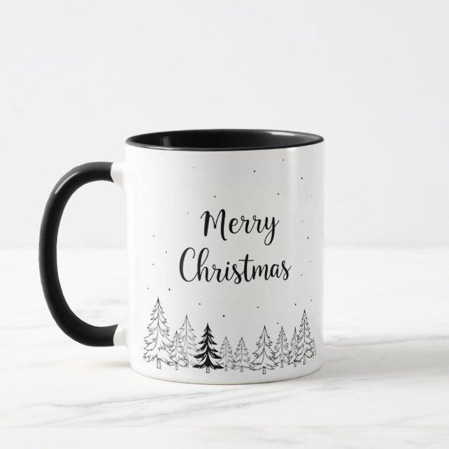 Caneca Árvores e estrelas simples de Natal preto (Esquerda)