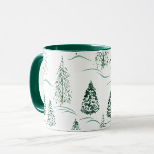 Caneca Árvores natalinas de aquarela. Floresta de invern