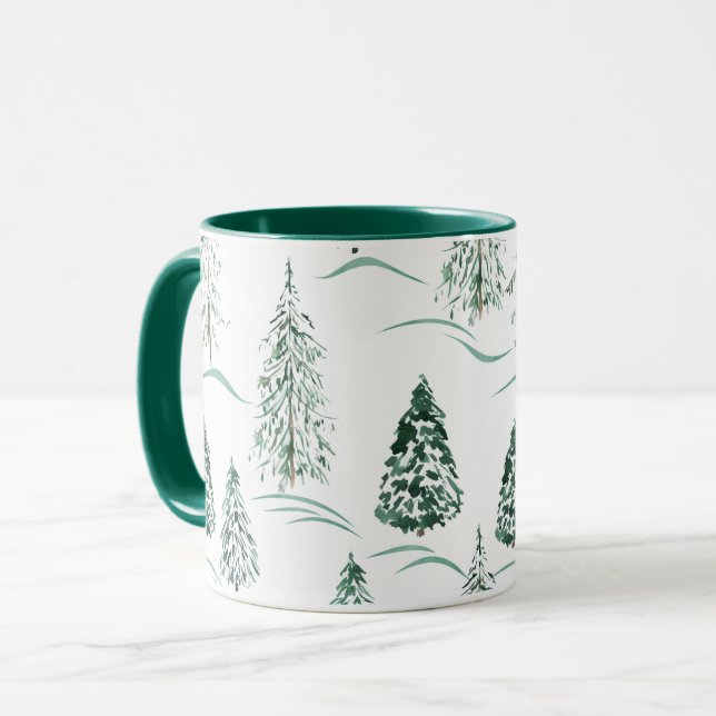 Caneca Árvores natalinas de aquarela. Floresta de inverno (Frente Esquerda)