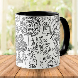 Caneca Árvores Negras e Brancas Arte Moderna Desenhada à 