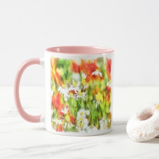 Caneca As Cores De Primavera Em Uma Aquarela De Dia Úmido (Com Donut)
