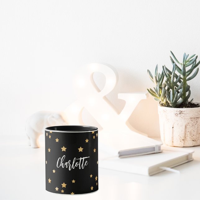 Caneca As estrelas douradas negras nomeiam-se elegantes (Criador carregado)