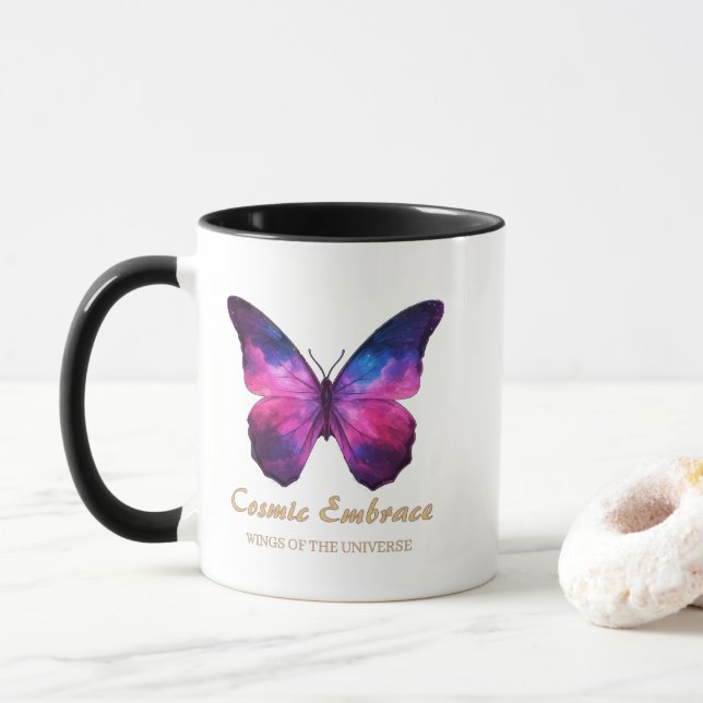 Caneca Asas da Galáxia Borboleta Cósmica (Com Donut)