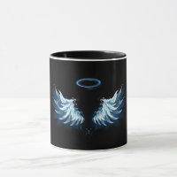 Asas de Anjo Azuis Brilhantes em fundo preto