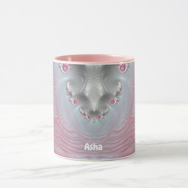 Caneca ASHA ~ Zany 3D Fractal ~ Rosa e Branco (Centro)