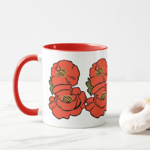 Caneca Assistente Mágico de Oz Vermelho Papoulas em Flor 