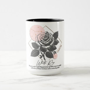 Caneca Astrologia/Cancer Símbolo Zodiac Flor Rosa Branca